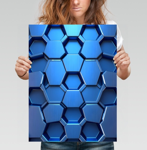 Фотография футболки Futuristic Digital Abstract – Синий металлический шестигранник