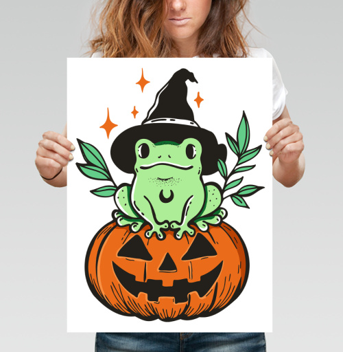 Фотография футболки Witch Frog Pumpkin / Ведьма Лягушка Магия Хэллоуина Октябрь