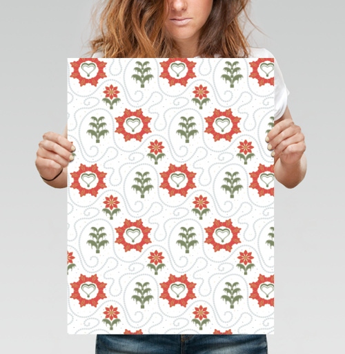 Фотография футболки Heart Flower Pattern – Сердечный цветочный орнамент на черном фоне