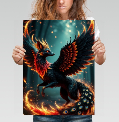 Фотография футболки Fire Fox Phoenix Hybrid – Огненная лиса феникс в лесу мистический дух природы