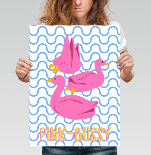 Фотография футболки Яркий принт с розовыми утками Pink-Gussy