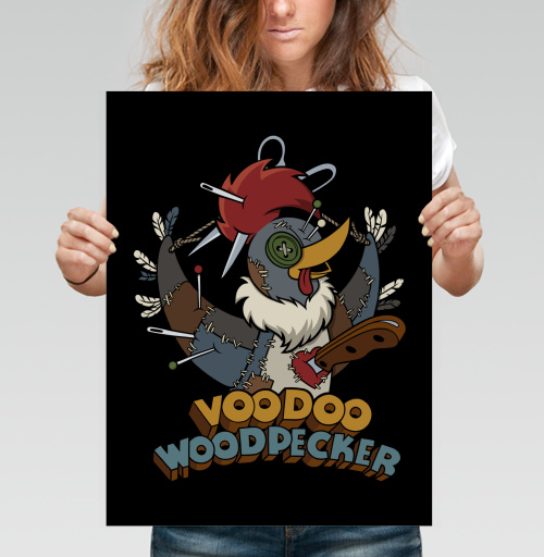 Фотография футболки Voodoo Woodpecker Вуду дятел мультяшная стилизованная иллюстрация