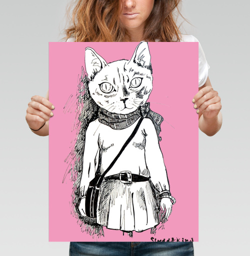 Фотография футболки Стильная антропоморфная кошка SweetKind – арт-иллюстрация