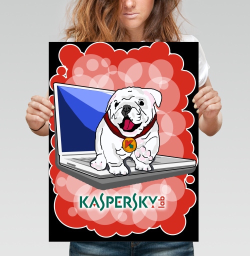 Фотография футболки Дружелюбный белый бульдог Kaspersky — символ защиты