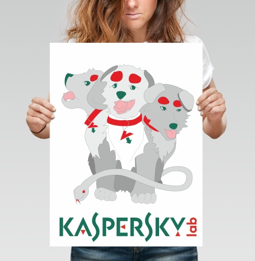 Фотография футболки Мультяшный трёхглавый Цербер Kaspersky – Защита и стиль