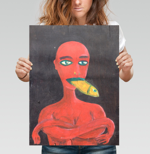 Фотография футболки Red woman with a fish in his mouth