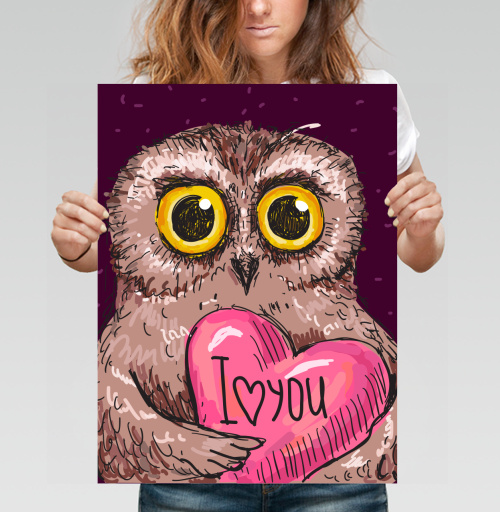 Фотография футболки Милый совёнок с сердцем «I ❤️ YOU» – символ любви