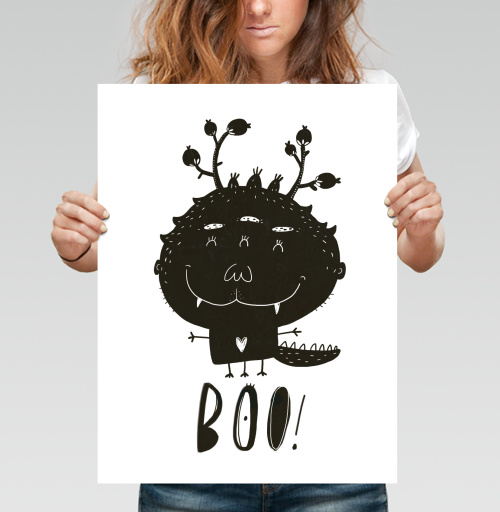Фотография футболки Милый черно-белый монстр с надписью BOO!