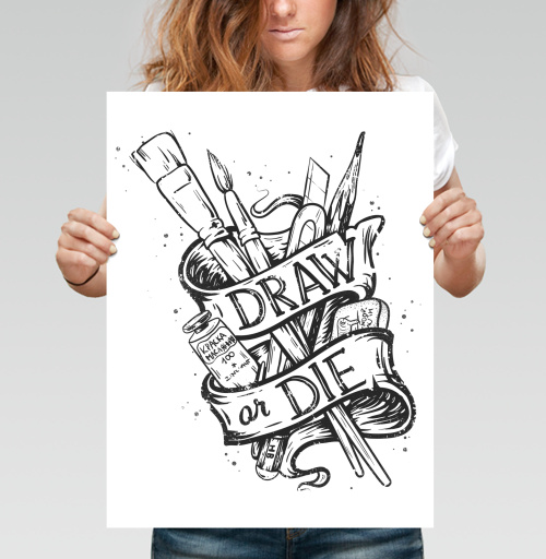 Фотография футболки Винтажный арт-плакат «DRAW or DIE»