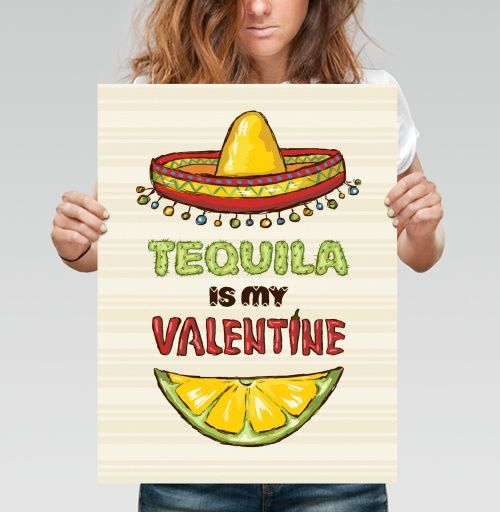 Фотография футболки Открытка «Tequila is my Valentine» с юмором
