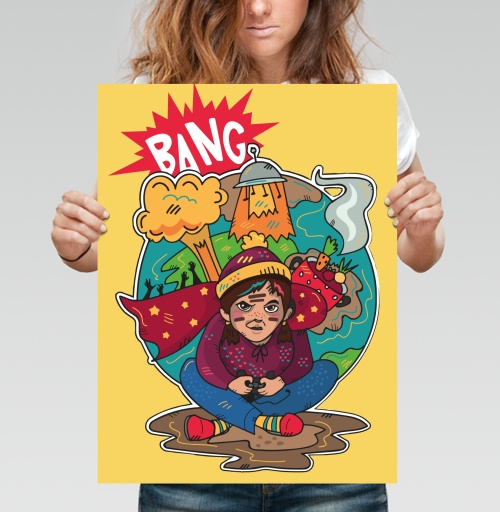 Фотография футболки Ребенок в апокалипсисе с джойстиком BANG