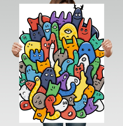 Фотография футболки Весёлое собрание мультяшных монстров doodle art