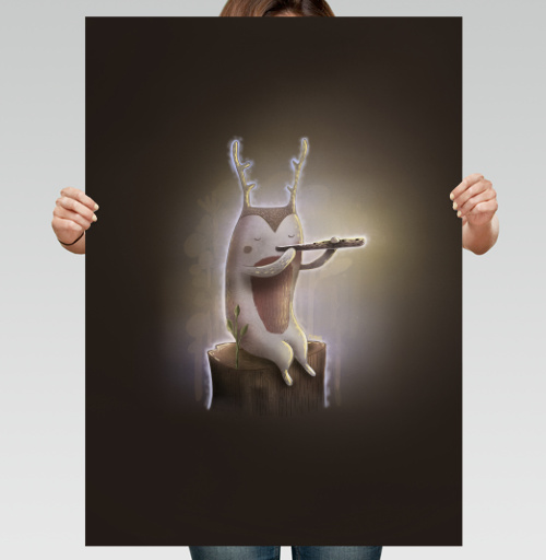 Фотография футболки Милый лесной музыкант на пне с флейтой