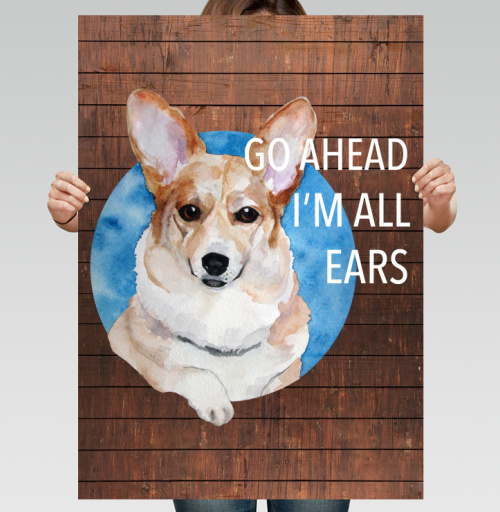 Фотография футболки Акварельный корги «Go Ahead I'm All Ears»