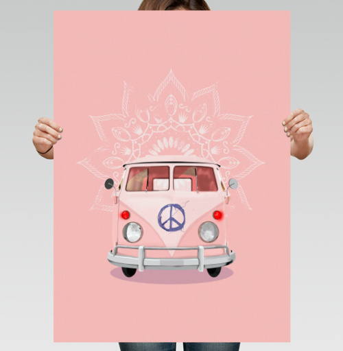 Фотография футболки Розовый Фургон Volkswagen Т1 с Мандалой Хиппи