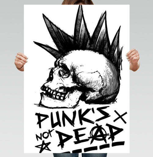 Фотография футболки Череп с ирокезом PUNKS NOT DEAD – панк-графика