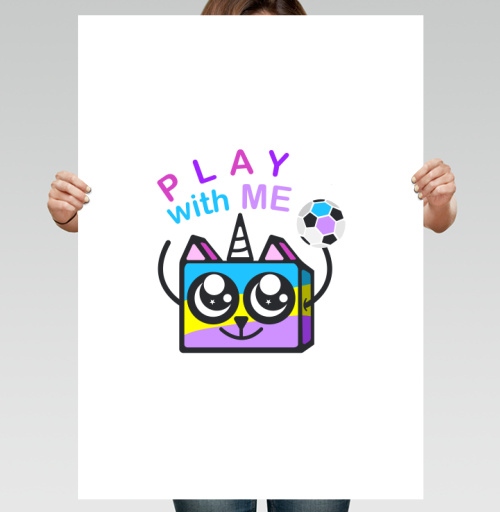 Фотография футболки Play with me. Радужный Кот-единорог.