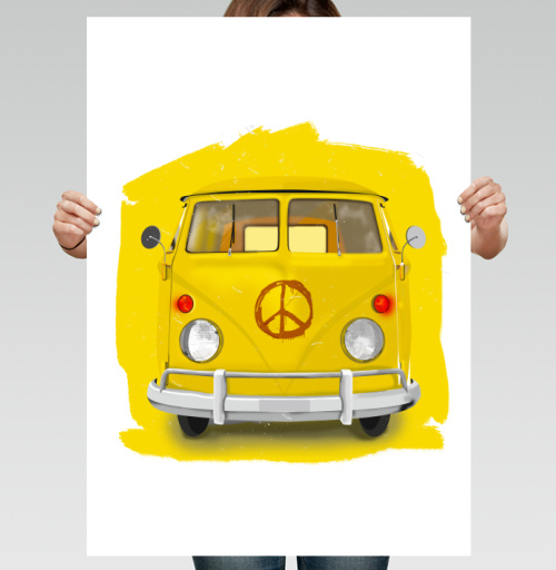 Фотография футболки Яркий жёлтый микроавтобус Volkswagen с символом мира