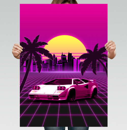 Фотография футболки Ретровейв Lamborghini: неоновая скорость 80-х