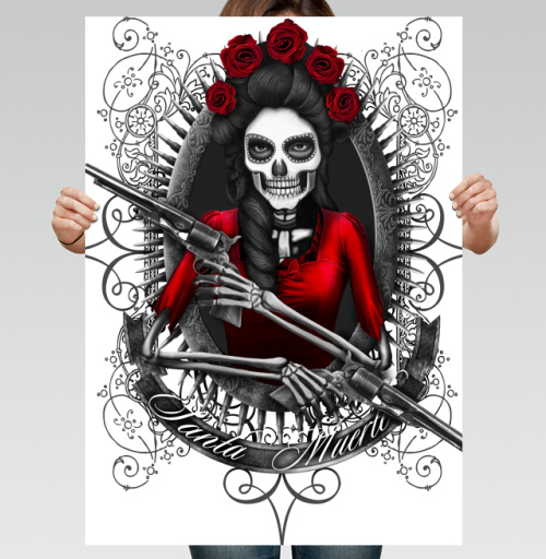 Фотография футболки Картина Santa Muerte: мистический скелет в красном платье