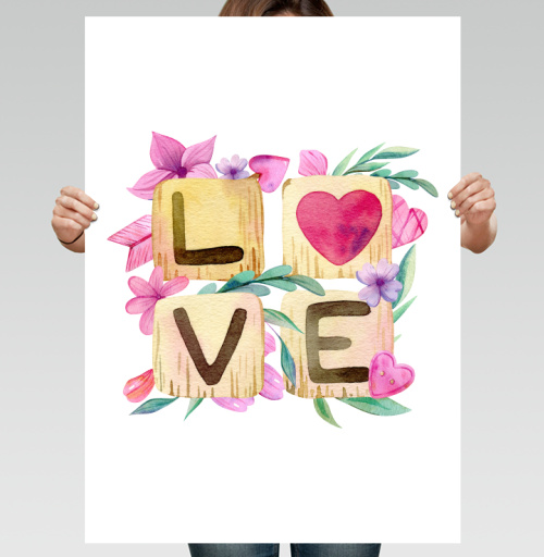 Фотография футболки Декоративная композиция LOVE с акварельным сердцем