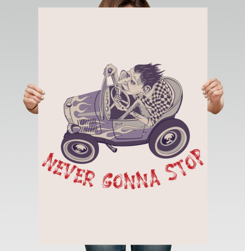Фотография футболки Хот-род бунтарь с надписью NEVER GONNA STOP
