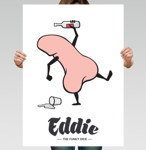 Фотография футболки Забавный пьяный пенис с бутылкой в руке Eddie the funky dick