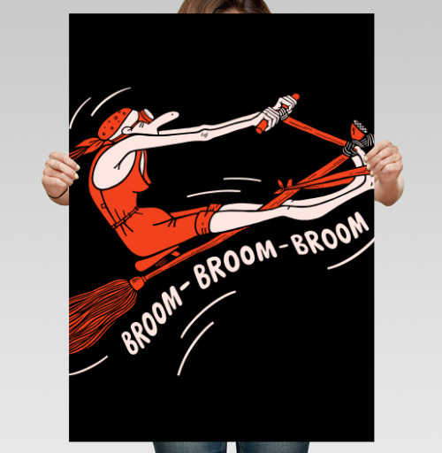 Фотография футболки Женщина на метле гонка скорость движение Broom Broom