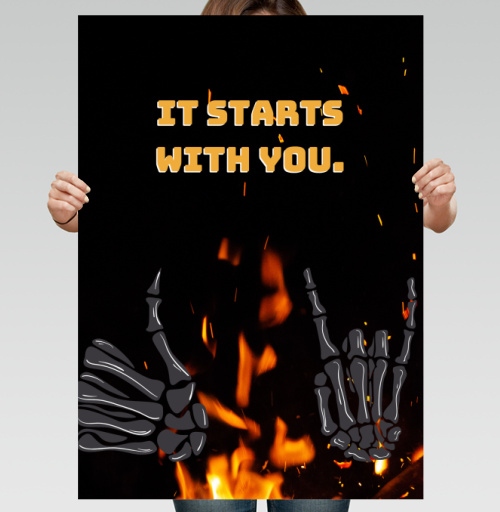 Фотография футболки Скелетные руки и яркое пламя Skeleton Hands Fire мотив силы воли