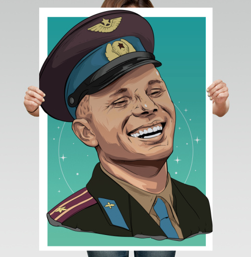 Фотография футболки Поп арт иллюстрация советского героя смеющийся летчик космонавт