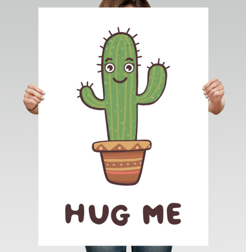 Фотография футболки Зелёный улыбающийся кактус просит обниматься Hug Me