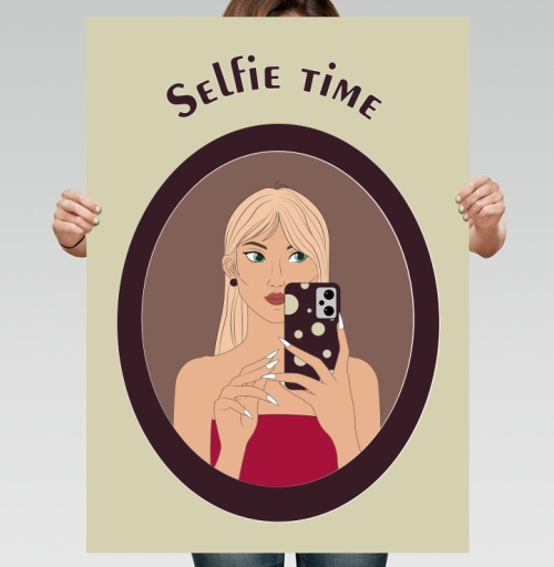 Фотография футболки Девушка с зелеными глазами и аксессуарами Selfie Time