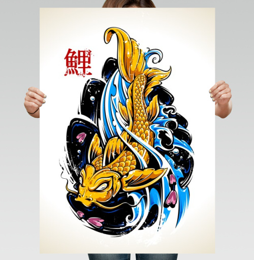 Фотография футболки Дизайн с золотым карпом кои в стиле нео-традиционной татуировки