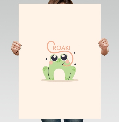 Фотография футболки Милая лягушка с каллиграфическим языком «CROAK!»
