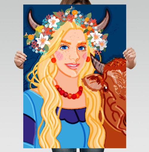 Фотография футболки Taurus Woman – Золотистая Девушка Телец в цветочном венке символ знак зодиака