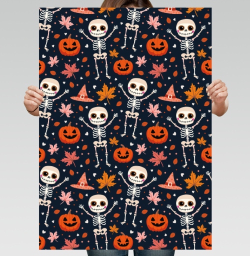 Фотография футболки Веселый танцующий скелет и тыква / Happy skeleton and pumpkin Halloween