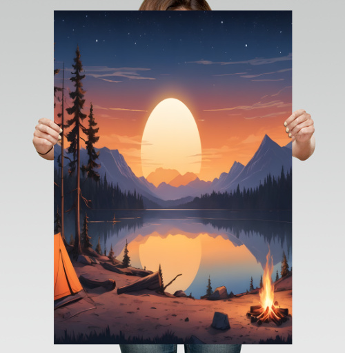 Фотография футболки Nature adventures at the mountain lake sunset / Поход к горному озеру на закате