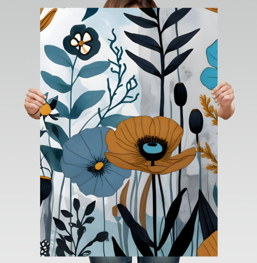 Фотография футболки Дикие горчичные маки и синие полевые цветы Botanical floral pattern