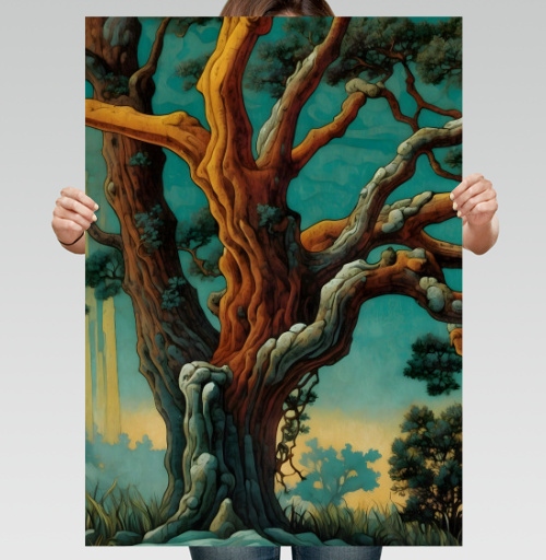 Фотография футболки Golden tree in turquoise forest / Золотое дерево в бирюзовом лесу