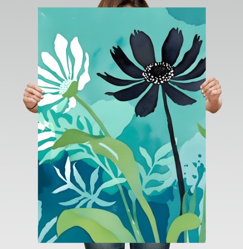 Фотография футболки Modern Teal Floral Composition / Абстрактная бирюзовая цветочная композиция