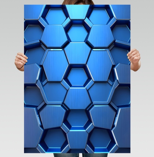 Фотография футболки Futuristic Digital Abstract – Синий металлический шестигранник