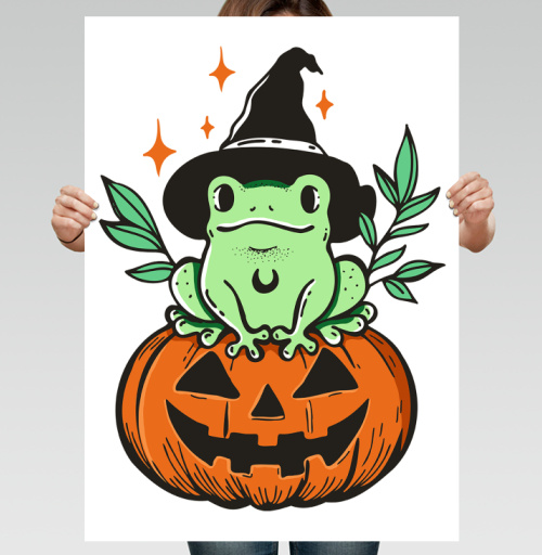 Фотография футболки Witch Frog Pumpkin / Ведьма Лягушка Магия Хэллоуина Октябрь