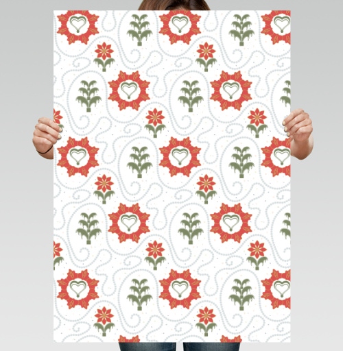 Фотография футболки Heart Flower Pattern – Сердечный цветочный орнамент на черном фоне