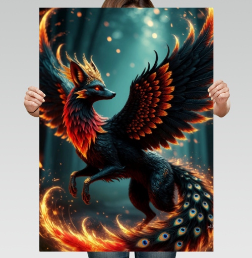 Фотография футболки Fire Fox Phoenix Hybrid – Огненная лиса феникс в лесу мистический дух природы