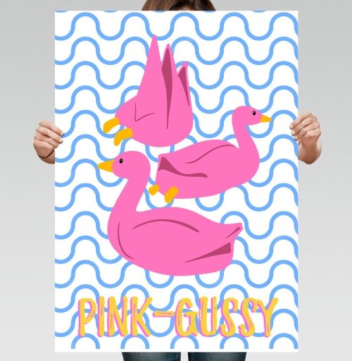 Фотография футболки Яркий принт с розовыми утками Pink-Gussy