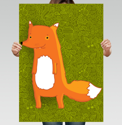 Фотография футболки Яркая иллюстрация дружелюбного оранжевого лиса