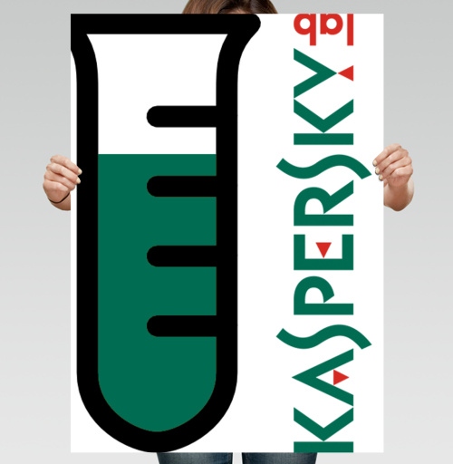 Фотография футболки Логотип Лаборатории Касперского с колбой и зеленой жидкостью