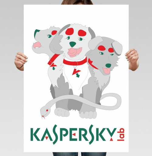 Фотография футболки Мультяшный трёхглавый Цербер Kaspersky – Защита и стиль