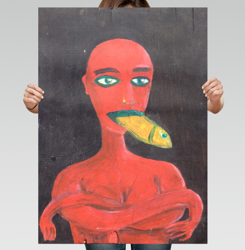 Фотография футболки Red woman with a fish in his mouth