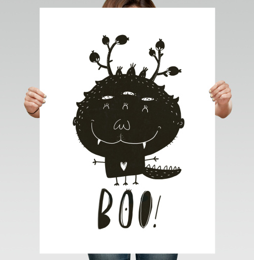 Фотография футболки Милый черно-белый монстр с надписью BOO!